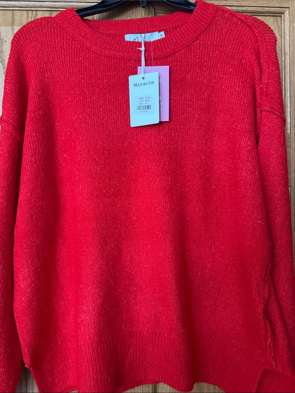 Miracle Women's Crewneck Sweater in Bright Red. Beautiful for the holidays. NEW
